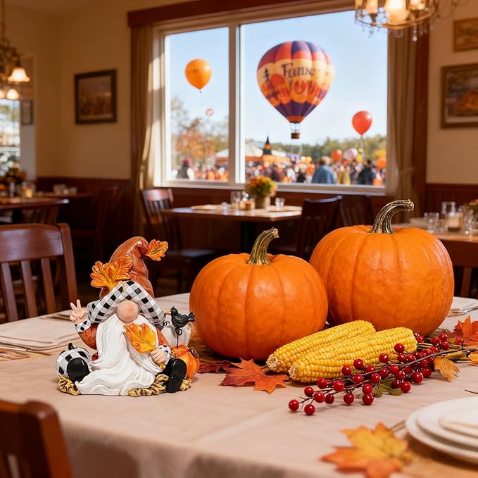 Hodao Fall Thanksgiving Gnome Figurines with Pumpkin, Maple Leaf & Red Bird - 6" Resin Handmade Gnome for Fall Autumn Decorations - Perfect Thanksgiving Home Decor & Gift Idea