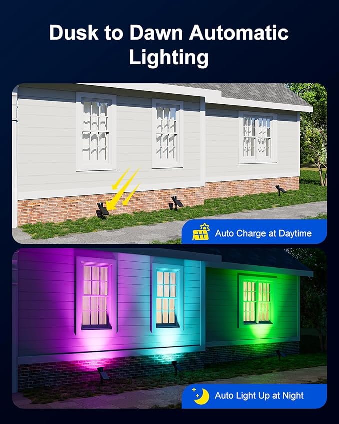 Color Changing Solar Spotlights Outdoor RGB Waterproof Landscape Flood Lights for Halloween Decorations, Skeletons, Tombstones, Pumpkin, Tree, Uplighting for Outside House, Wall, Yard, Garden, Pathway