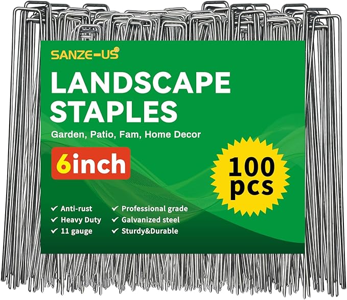 6 Inch Galvanized Landscape Staples, 100 Pack 10 Gauge Garden Stakes Plant, Hot-dip U-Shaped Tent Stakes Cover Stakes for Sod Anchoring Landscape Fabric Irrigation Tubing