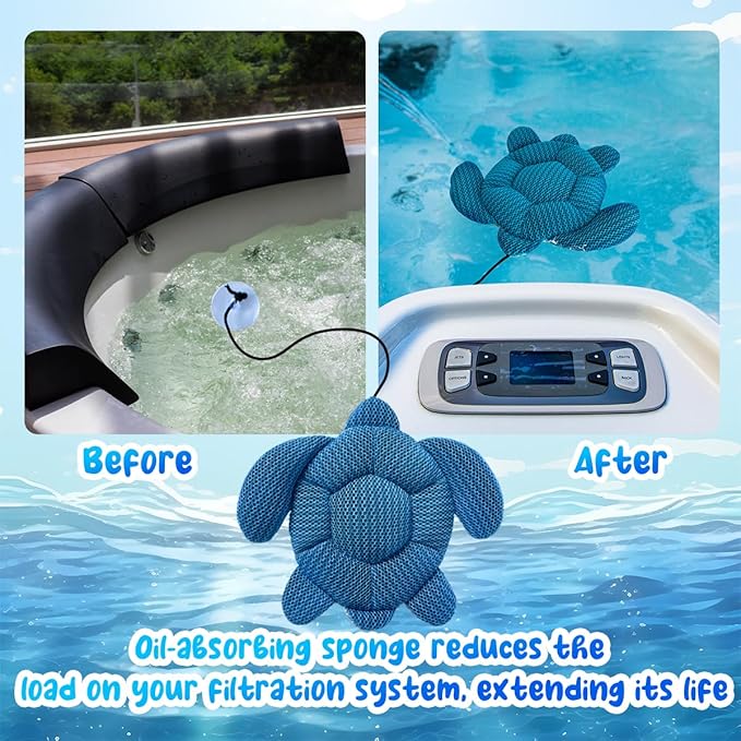 Hot Tub Scum Absorber, Scum Turtle Hot Tub Cleaner Hot Tub Accessories 2 Pack Hot Tub Sponge for Scum Reusable Spa & Pool Cleaner Hot Tub Oil Absorbing Scum Absorber Keeps Water Clean