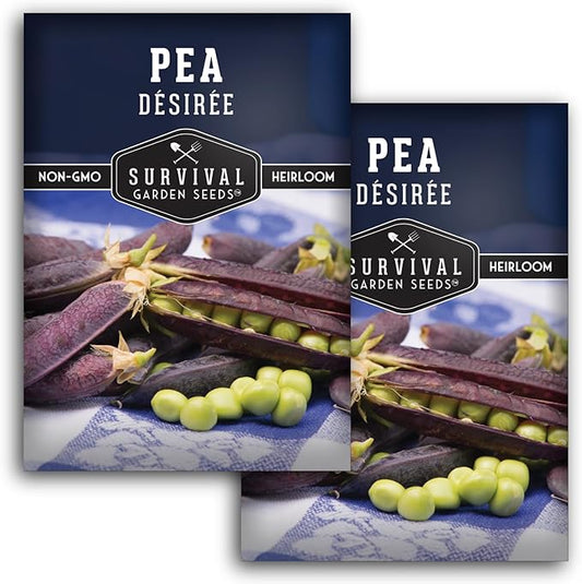 Desiree Pea Seed for Planting - 2 Packets with Instructions to Plant and Grow Delicious Purple-Podded Snap Peas in Your Home Vegetable Garden - Non-GMO Heirloom Variety - Survival Garden Seeds