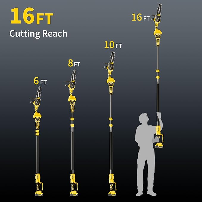 2-in-1 Cordless Pole Saw, 8 Inch Brushless Pole Chainsaws Compatibility with Dewalt 20V MAX Battery(No Battery), 8 lb Lightweight, Auto Oiling, 14.8 FT MAX Extension Pole Saws for Tree Trimming