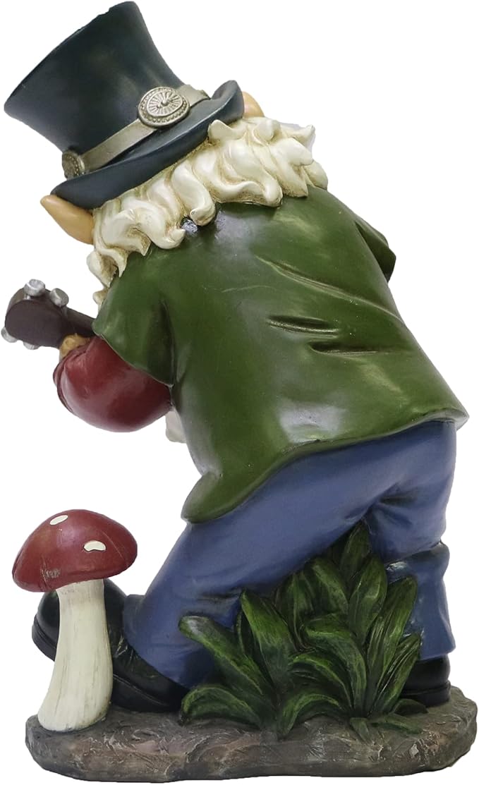 Nature's Mark Rock n Roll Gnome in a Band Playing Guitar Resin Statue Figurine Home Garden Decorative Accent Décor (9" H)