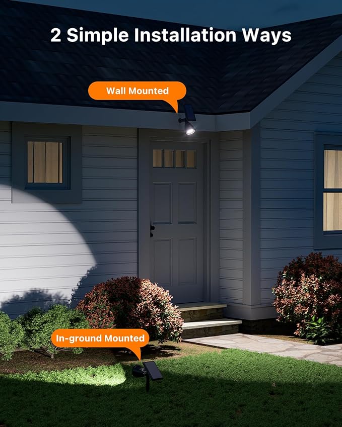 4 Pack Solar Powered Spotlights Outdoor Waterproof for Tree, Flag, House, Ground Landscape Bright Sunset Spot Lights for Outside Yard, Garden, Lawn, Driveway with Adjustable Lamp & Panel, Cool White