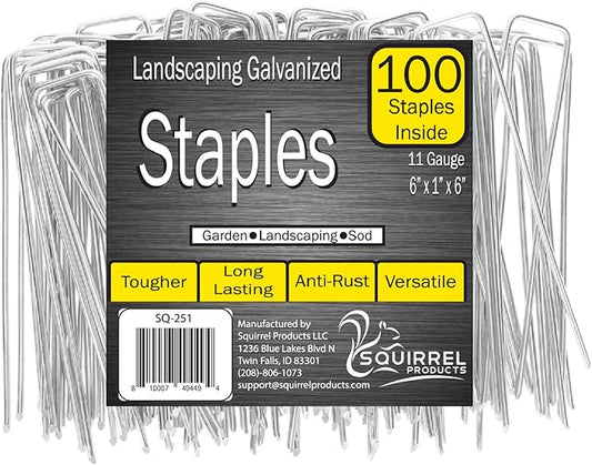 Squirrel Products U Shape Garden Stakes Metal, 6 Inch Landscaping Staples, 11 Gauge Stakes for Landscaping Fabric, 2.9mm 15x2.5x15cm – 100 Pack