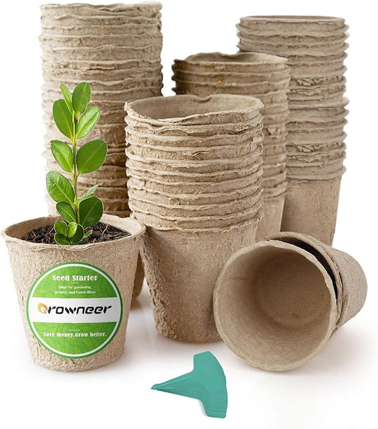 GROWNEER 60 Packs 3 Inch Peat Pots Plant Starters for Seedling with 15 Pcs Plant Labels Biodegradable Herb Seed Starter Pots Kits Garden Germination Nursery Pot