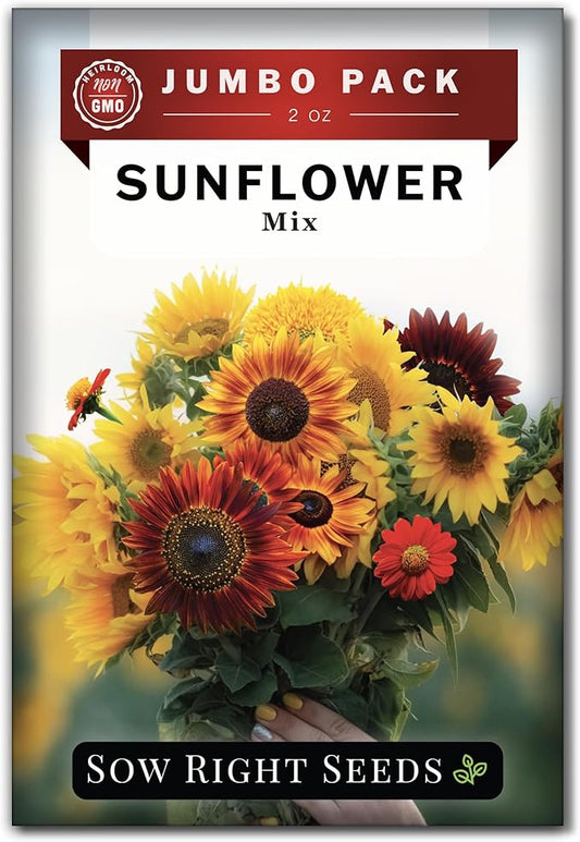Sow Right Seeds - Bulk Mixed Sunflower Seeds for Planting - 2 Ounce, 1700 Seeds - Non-GMO Heirloom Jumbo Pack with Instructions - Great Wedding/Party Favor - Grow Loads of Bright and Giant Sunflowers