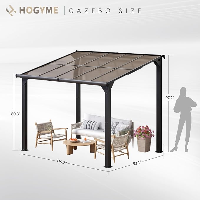 Gazebo, Wall Mounted Gazebos on Clearance, Outdoor Lean to Gazebo Awnings for Patio, Deck, Porch, Backyard (8 x 10)