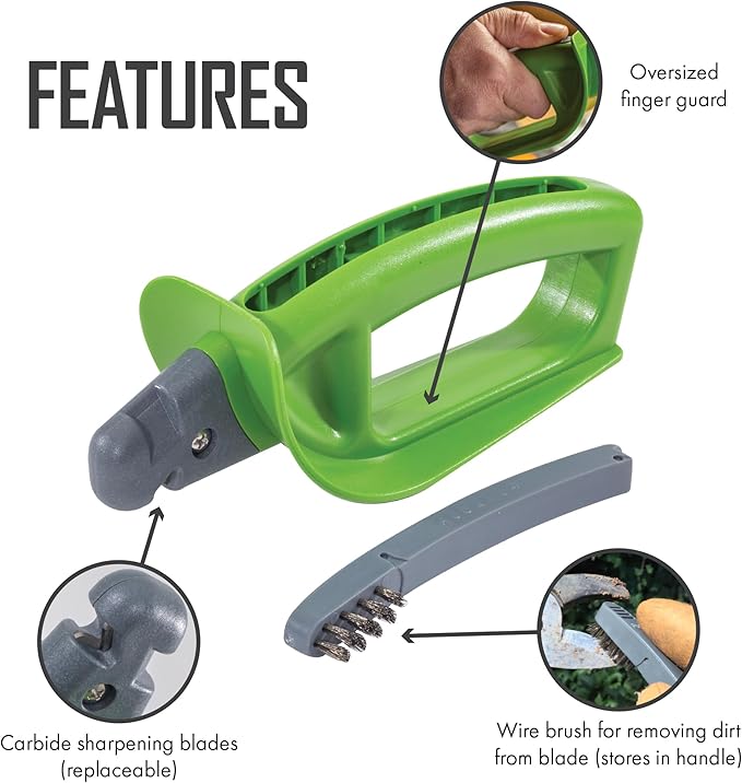 Smith’s 50601 Pruning Tools Sharpener - Hedge & Pruning Shears - Loppers & Gardening Tools - Large Handle w/Finger Guard - Handheld Manual - Replaceable Carbide Blades - Wire-Bristled Cleaning Brush