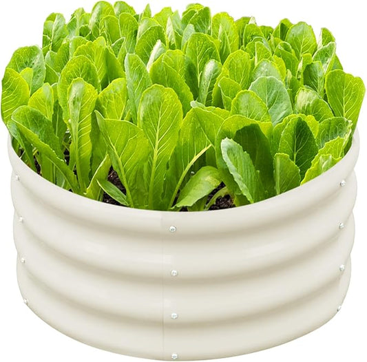 SnugNiture 2x2x1ft Round Galvanized Raised Garden Bed Kit Outdoor, Metal Planter Box for Planting Plants Vegetables, White