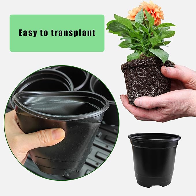 10CM Black Seedling Pots 4 inch Thick Nursery Pots 50 Pcs, Soft and Sturdy Seeds Starter Pots(50Pack,Black)