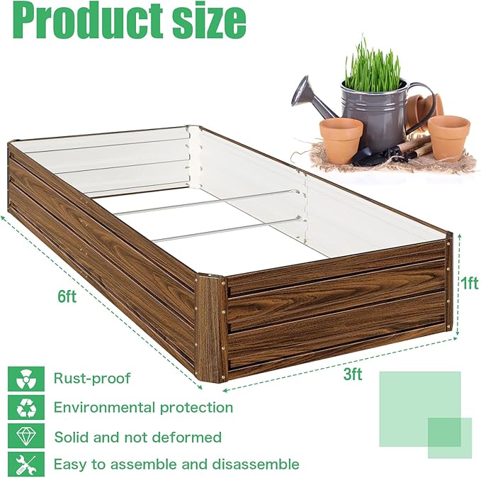 SnugNiture Galvanized Raised Garden Bed 6x3x1FT Outdoor Large Metal Planter Box Steel Kit for Planting Vegetables, Flowers