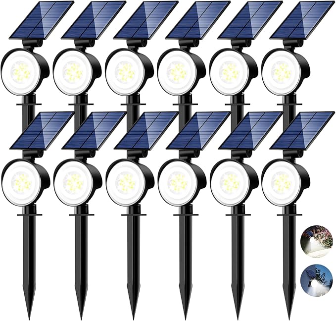 nipify 12 Pack Solar Spot Lights Outdoor Waterproof with 3 Modes, Solar Spotlight Light for Outside Yard Landscape Lighting Pathway Lights Wall, Cool White