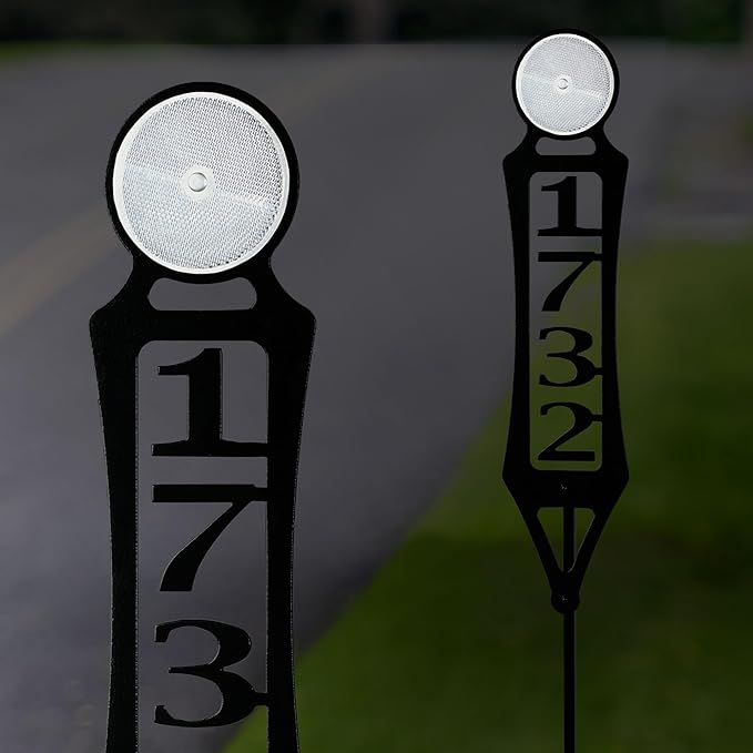 Pathways Vertical Custom Reflective Driveway Marker Set of Two | Personalize with 1-5 House Numbers or Last Name | Black Finish for Outdoors Year-Round | Unique Address Reflector Stake Set of 2