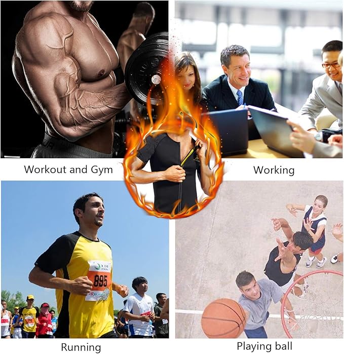 NINGMI Sauna Suit for Men Hot Sweat Suit Sauna Shirt Sweat Body Shaper Workout Neoprene Suit Zipper Short Sleeve