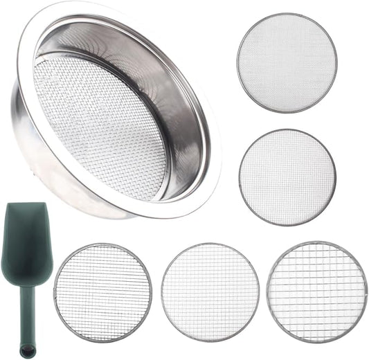 Garden Sieve Sifting Soil Sifter,5 Sieve Mesh Filter Sizes and Shovel, Stainless Stackable Gardening Sifting Screen Pan for Dirt, Sand, Rock, Filtration, Compost and Bonsai.