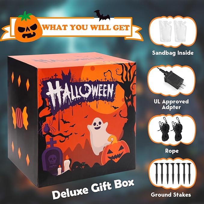 Whubefy 8FT Halloween Inflatable Outdoor Decoration Witch Ghost Tombstones Combo, Skull Cat Halloween Decor with LEDs, Blow Up Halloween Decorations Outdoor Inflatable Pumpkin for Yard Garden Indoor