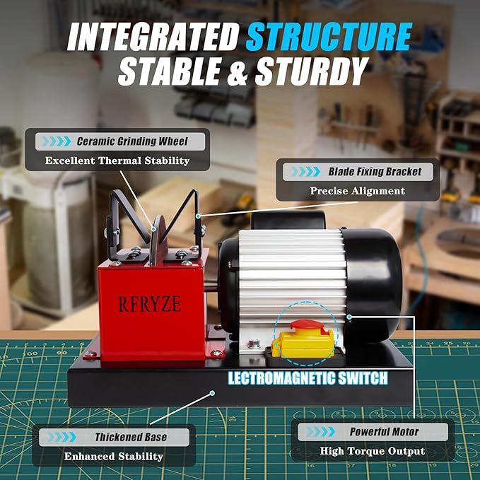 LawnMower Blade Sharpener AL 1700 RPM 550W, 3/4HP, Bench Mower Sharpening Machine with 7 inch Ceramic Wheel Sharpens High/Low Lift, Gator & Flat Blades