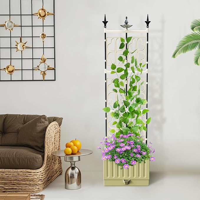 Tomato Planter Box with Trellis, 62" Self Watering Planter Trellis for Climbing Plants Outdoor, Raised Garden Bed for Garden Vegetables Flowers Herbs Indoor Outdoor