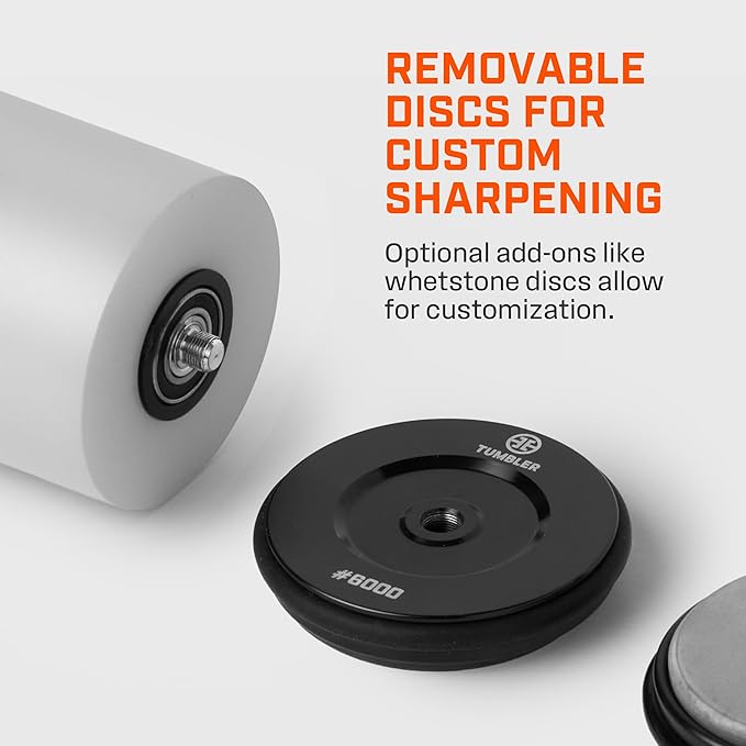 TUMBLER Pro Rolling Knife Sharpener™ - Knife Sharpening Made Easy - Rolling Knife Sharpening Kit with Removable Disc System - Includes 4-Layer Diamond Sharpening Disc & EdgeBoost Ceramic Disc (Grey)