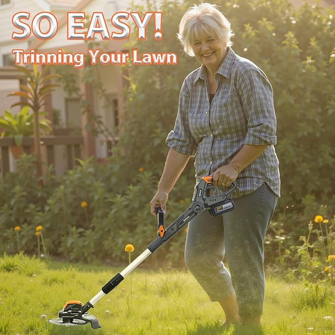 Electric Weed Wacker Cordless,24V Weed Cordless Eater Battery Powered,Weed Cutter with 2Pcs 4.0Ah Batteries,1300W Motor,2 Types Blades,Grass/String Trimmer Lawn for Yard and Garden