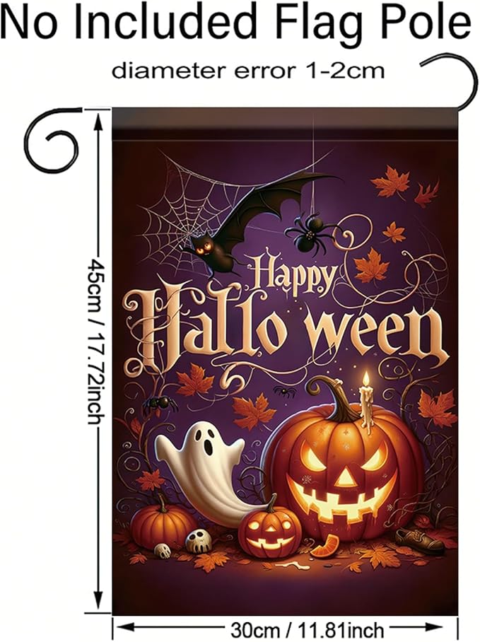 Halloween Garden Flag Happy Halloween Pumpkin Ghost Flag Double Sided Outdoor Yard Banner Fall Seasonal Decoration for Garden Lawn Patio Party Autumn Outdoor Yard Decor 12x18 Inch