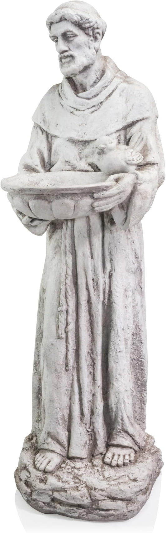Alpine Corporation 45" Tall Outdoor Saint Francis Birdbath Statue Yard Art Decoration, Light Gray