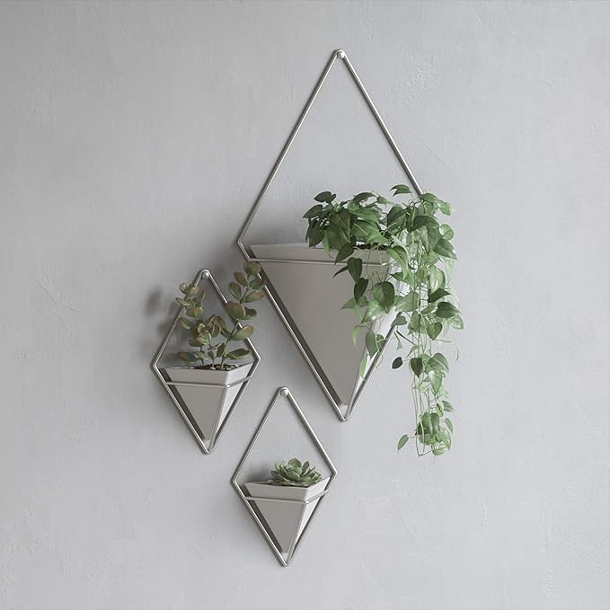 Umbra Trigg Hanging Planter Vase Wall Decor, Pot and Container for Succulents, Cactus, Faux Plants, and More, Large, White/Nickel