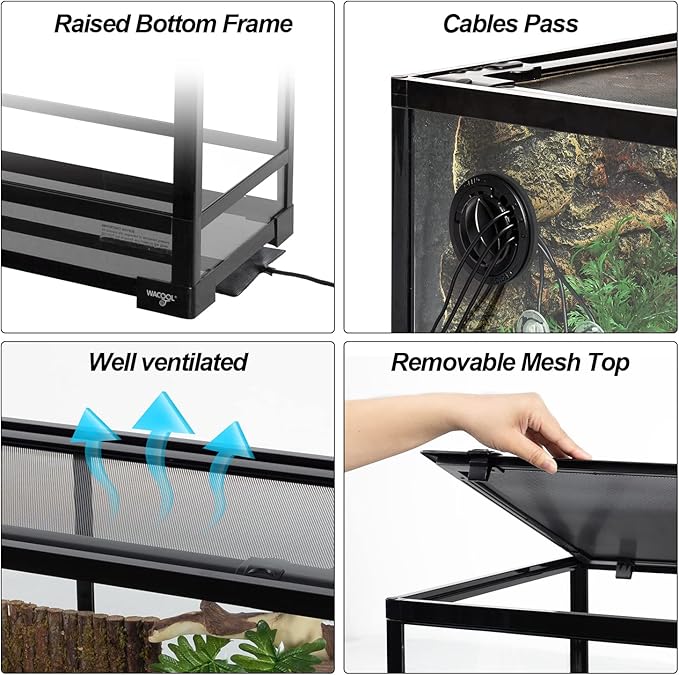 Large Reptile Tank 25 Gallon, 360°Full Vision Glass Reptile Terrarium with Top Mesh Lid for Beaded Dragon Lizard Gecko Snake Hermit Crab Use, 30"(W) X 12"(D) X 16"(H)