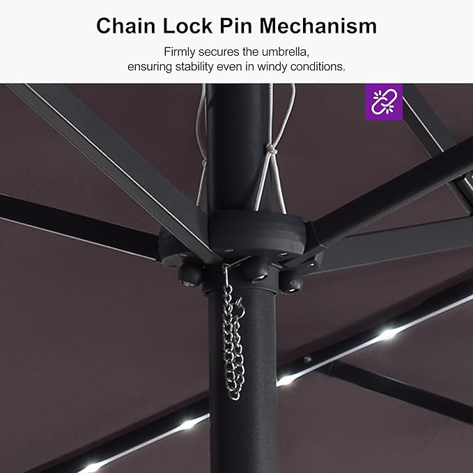 PURPLE LEAF 14ft Patio Umbrella with Solar Lights Outdoor Double-Side Market Umbrella with Base Included Rectangle Table Umbrella for Pool Garden Backyard, Light Grey