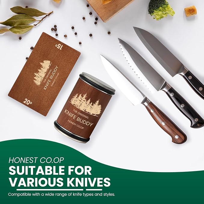 Rolling Knife Sharpener Kit – Adjustable 15° & 20° Magnetic Angles – Diamond & Ceramic Wheel Blade Sharpener – Premium Wood Base for Professional Knife Sharpening