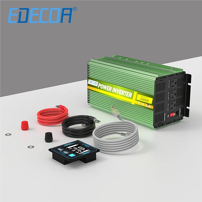 EDECOA 2000 Watt Power Inverter DC 12V to AC 110V 120V 2000W Converter with LCD Display and Remote Controller Dual USB (with ET-RC Remote)
