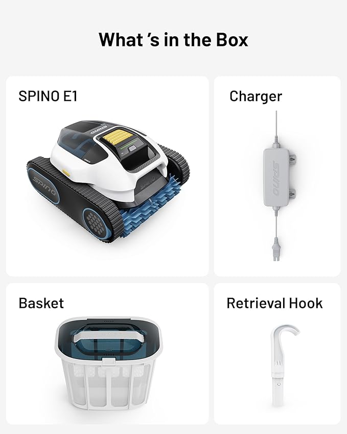 Spino E1 Cordless Robotic Pool Cleaner, 5800 GPH Suction with Triple Brushless Motors, SmartArc Path, 5 Modes, IPX8 Waterproof, 1600 sq.ft Coverage, Auto Waterline Parking, APP Control