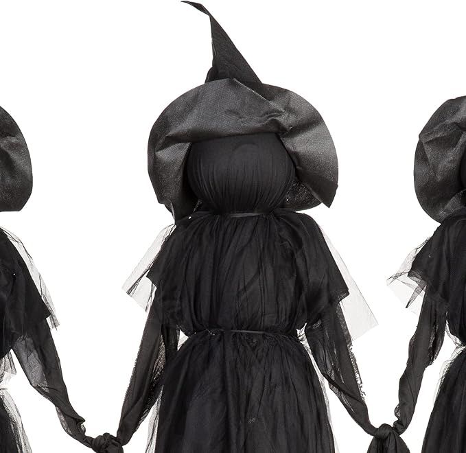 Evergreen Set of 3 LED Black Halloween Witches with Hats Stakes | 4 Feet Tall | Weatherproof Battery Operated | Spooky Garden Statue Outdoor Decoration Grass Lawn or Patio