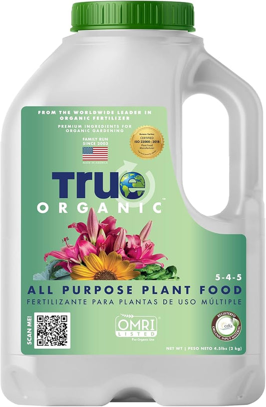 True Organic All Purpose Plant Food – Organic Fertilizer for Fruits, Vegetables, Flowers, and Herbs – 4.5lb Jug Covers 97 sq. ft.