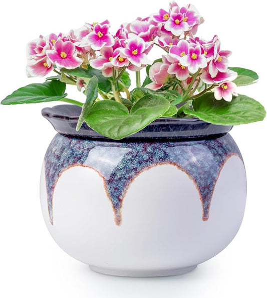6 Inch Self Watering Pots for Indoor Plants, African Violet Pots, Ceramic Modern Decor Pots Efficient Absorption Water Plant Pot - Gradient Red