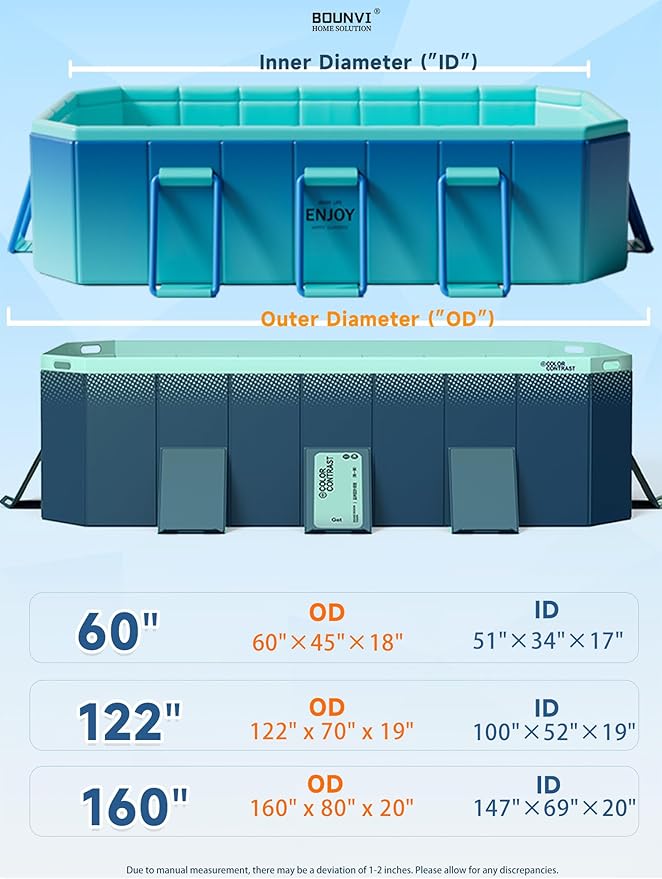 60" Non-Inflatable Foldable Swimming Pool for Family, Portable Above Ground Pool for Adults & Kids, Easy Setup for Outdoor, Backyard, Garden, Camping - Durable PVC(60"×45"×18", Pro)