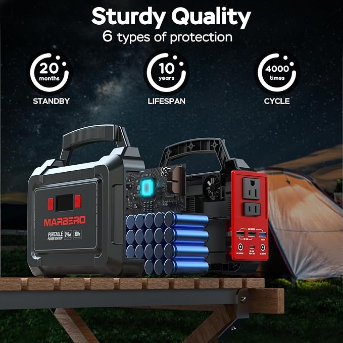 MARBERO Portable Power Station 350W Peak Camping Solar Generator Laptop Charger 296Wh Power Bank with AC Outlet 110V with Multi-Output LED Flashlights for CPAP Home Camping Hurricane Emergency