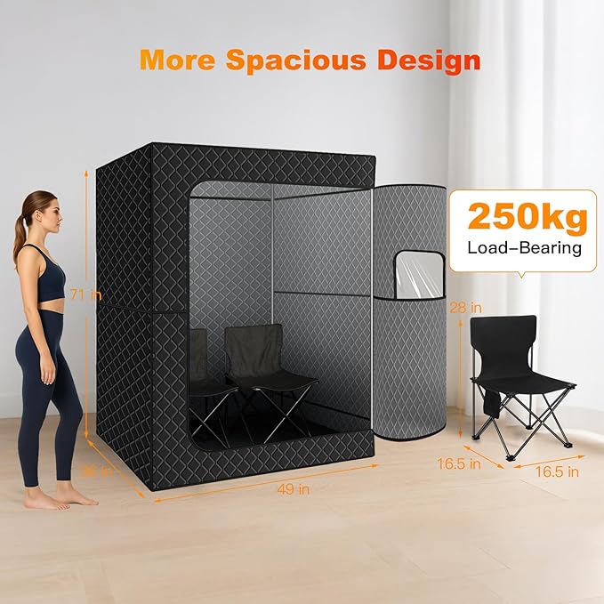 2 Person Sauna Box, Portable Steam Sauna for Home Spa, Relief Muscle Pain, Foldable Sauna Kit with 5-Layer Waterproof, 9 Levels Heat of Saunas Room with 2 Steamers, Oversize Chairs, 5.9' x 4.1' x 3.0'