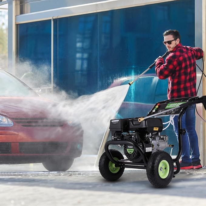 4200PSI Gas Pressure Washer 4.0GPM Gas Power Washer 196CC Gas Powered Washing Machine Commercial High Pressure Washer with 25ft Hose&5 Nozzles for Patio Garden Yard Vehicle,EPA/CARB/ETL (Black)