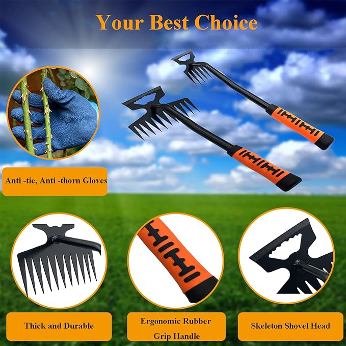 Weed Puller Tool, Artifact Garden Tools, 2024 Upgraded Uprooting Weeding Tool with Gloves, Manganese Steel Weed Remover Tool for Garden, Farm Weeding and Planting (11-Teeth)