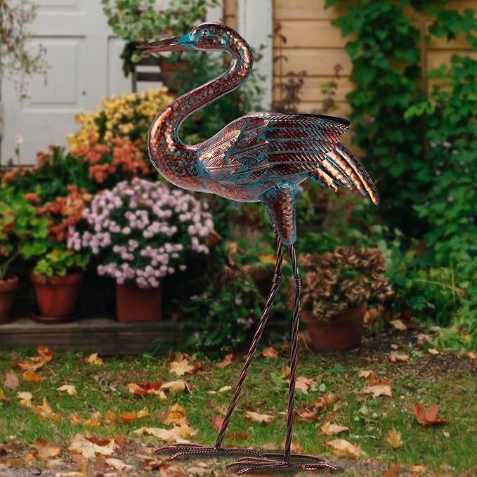 Natelf Garden Crane Statues for Outdoor Standing Patina Heron Decoy Yard Sculptures, Metal Bird Art Ornaments for Patio Lawn Pond Backyard Decorations