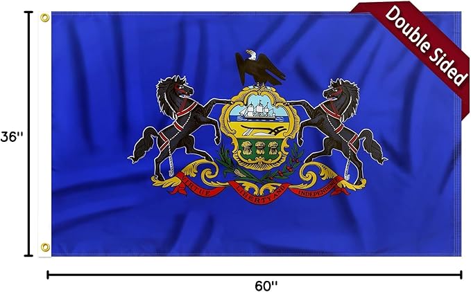 FLAGWIN Pennsylvania Flag 3x5 FT - 3 Ply Double Sided Polyester Pennsylvania State Flag with Brass Grommets - Vivid Color and Fade Proof State of Pennsylvania Flags 3x5 Outdoor