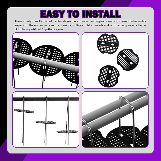 Swpeet 201Pcs U-Shaped Landscape Garden Stakes Staples and Plastic Fixing Gasket with Pick Hook Assortment Kit, Garden Lawn Landscape Staples for Irrigation Hoses, Fixed Fences, Artificial Turf Nails
