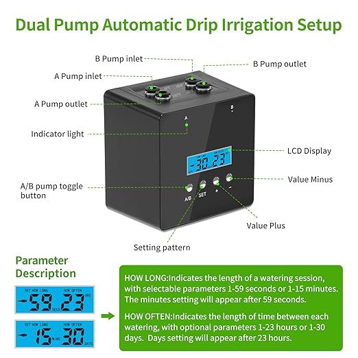 Indoor Plant Watering Device, Automatic Drip Irrigation Kit,Self Watering System for 20 Potted Plants, Built-in 2 self-Priming Pumps, 30 Days programmable Timer