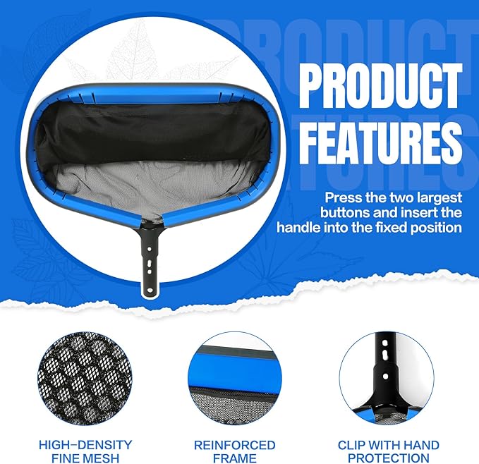 joyhalo Pool Skimmer Net with Pole,Upgraded Extra Wide Scoop Edge, Swimming Leaf Rake with 2.5FT-10FT Adjustable Aluminum Pole for Cleaning Leaves, Debris