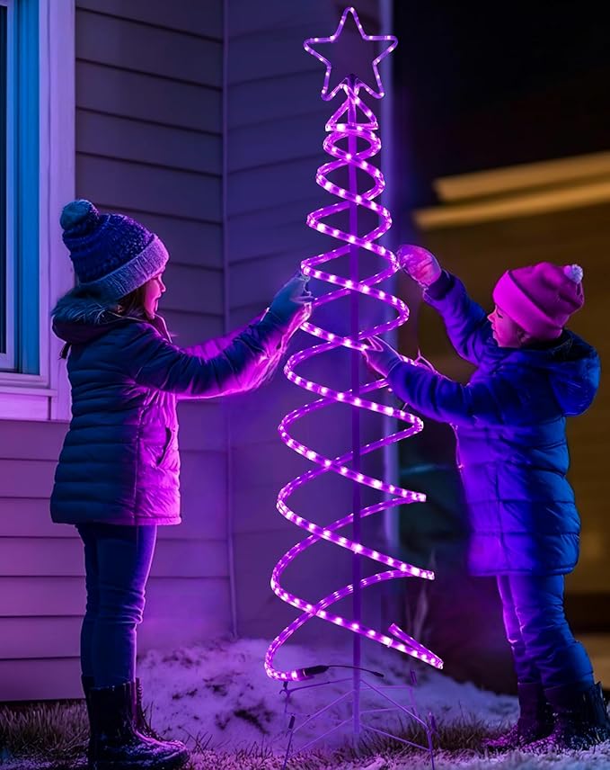 Double Spiral Christmas Tree Light Outdoor, Color Changing Remote Control Outdoor Light Up Christmas Tree with 8 Modes, 24V Plug&Play ETL Waterproof for Xmas Yard, RGB+IC, 3FT