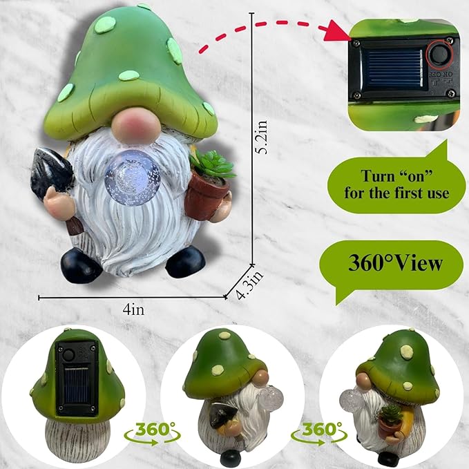 Solar Mushroom Gnomes Garden Statues Outdoor Decor with Night Glow,Cute Fairy Garden Statues for Yard,Pathway,Lawn Art Ornamen,Spring,Easter,Birthday Christmas Women Mom Gift Idea