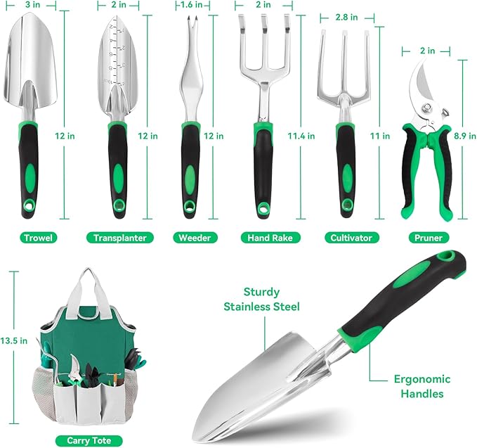 Garden Tool Set, Including 9 Succulent Tool Sets, 6 Large Heavy-Duty Aluminum Gardening Tools, with Gardening Tool Kit, Gloves, Watering Can, Fixing Line and Color Label,is Your Best Helper