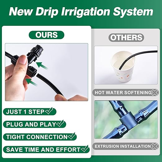 Drip Irrigation System Kit,197FT/60M Garden Watering System with Hose Distribution Tubing Drip Emitters Connectors,Automatic Drip Irrigation Kit for Plant,Greenhouse, Yard,Lawn,Patio